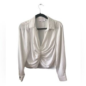 Love Piece long Sleeve Ruched Crop Blouse white woman large coquette office work